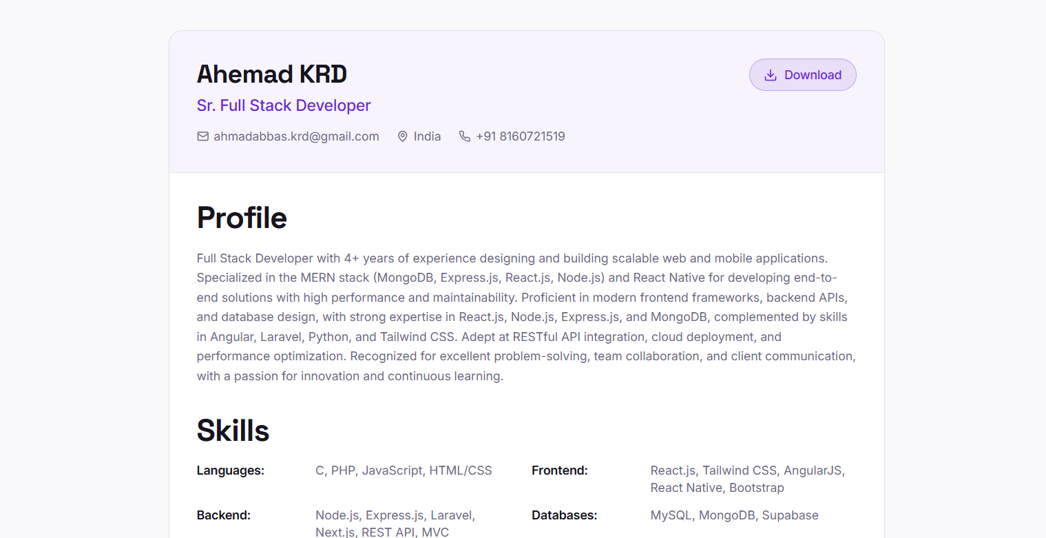 Resume | Ahmad KRD – Sr. Full Stack Developer | Ahmad KRD